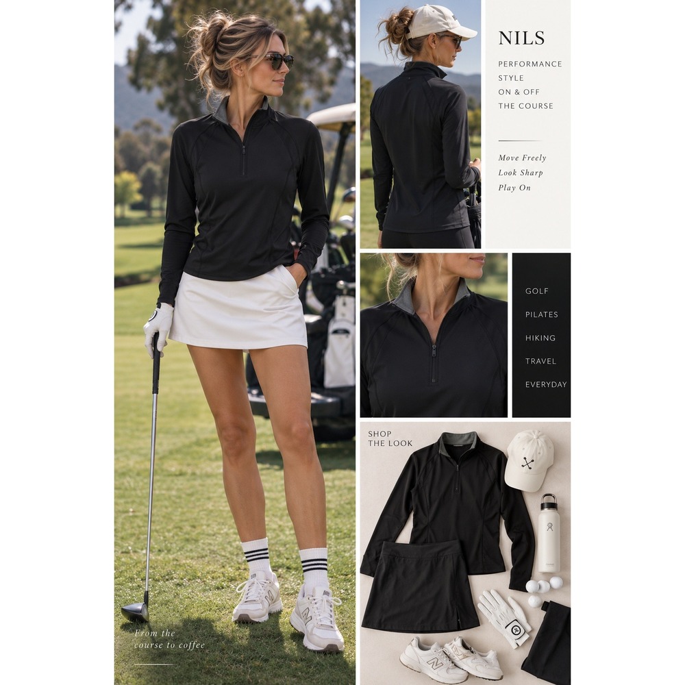 Nils Black Long Sleeve Quarter-Zip med. Womens outerwear preppy cool weather EUC